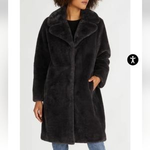 NVLT Faux Fur Coat Size L Charcoal Plush Vegan Fur Teddy Nwt